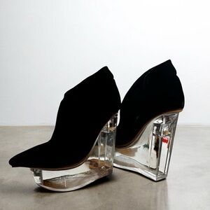 Freeze Black Velvet Wedge Heels